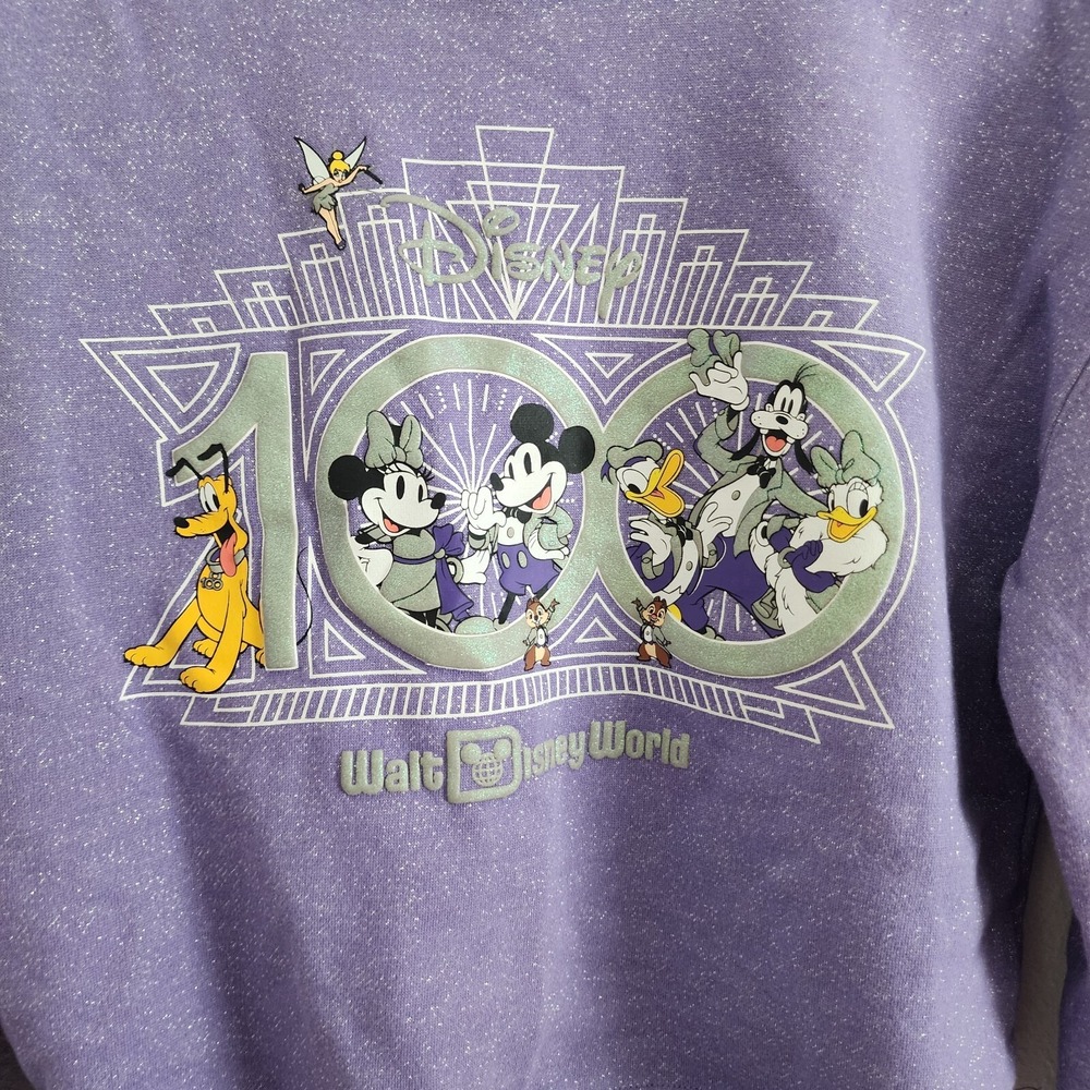 Disney Parks Disney 100 Mickey‎ & Friends Glitter Sweatshirt Youth Large Girls - Picture 2 of 5